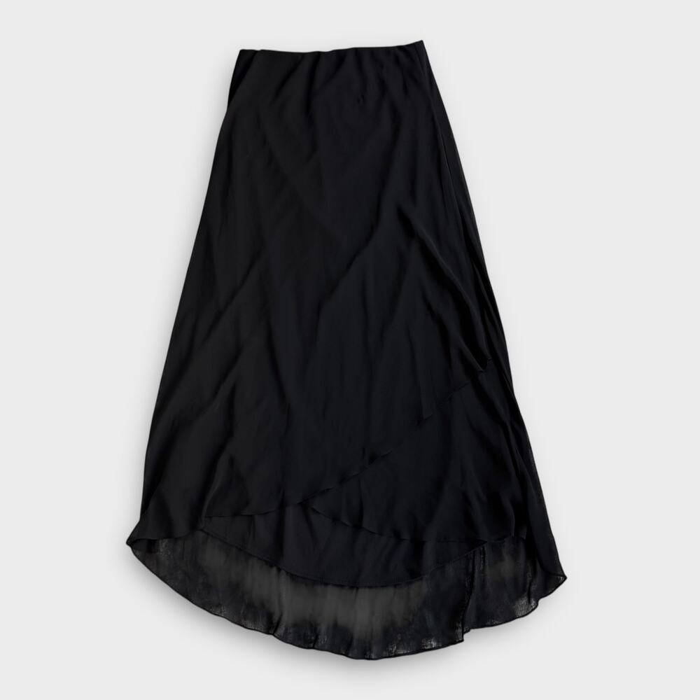 ALEX EVENINGS VINTAGE CHIFFON LAYERED MAXI SKIRT BLACK MADE IN USA SIZE MEDIUM